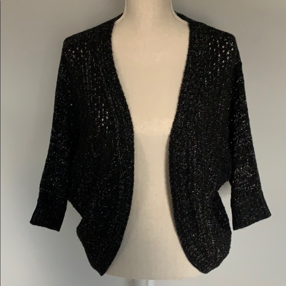 Black and silver domain sleeve open cardigan New